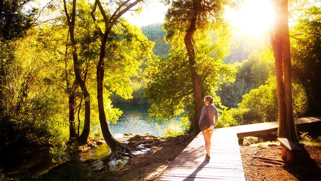 Woman hikes outdoors