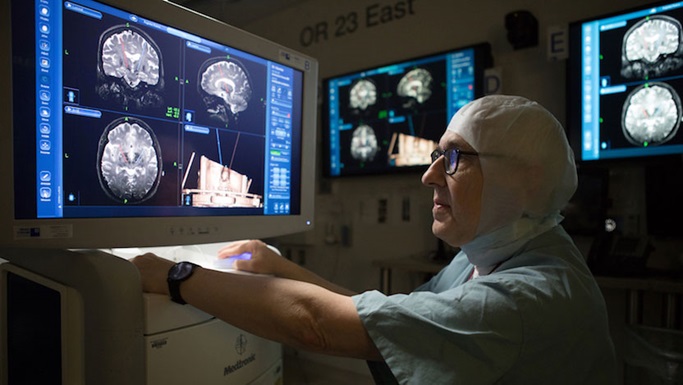 Researcher viewing brain images