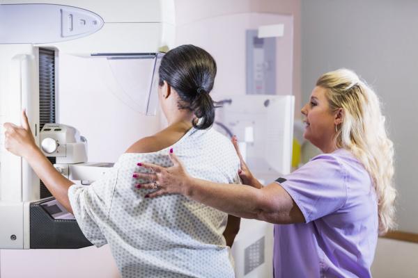 Woman getting a mammogram